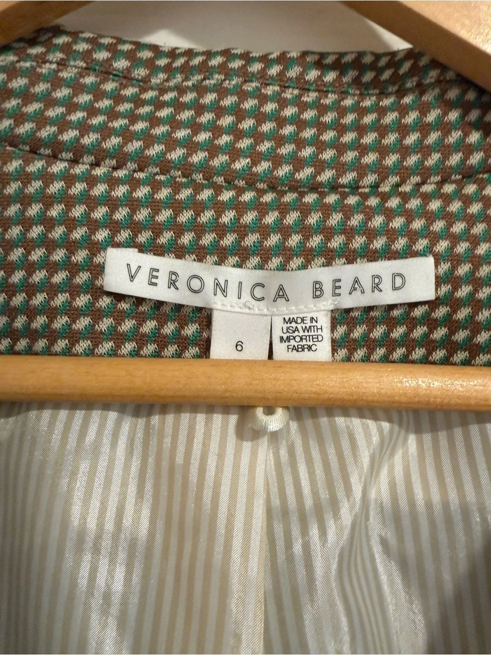 Veronica Beard Zeni Zeo Geo Knit Blazer Jacket Size 6 Green Brown